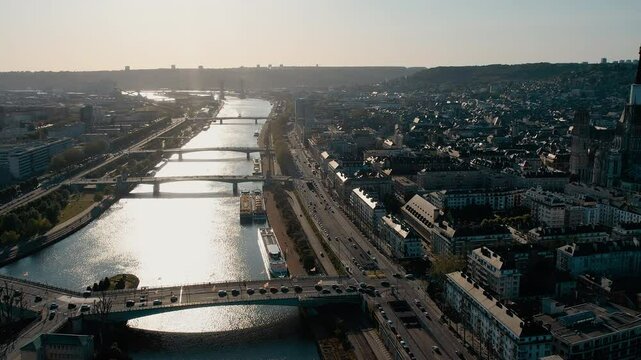Drone Flight &ndash; Color Graded &ndash; Rouen City Center &ndash; France &ndash; 4K