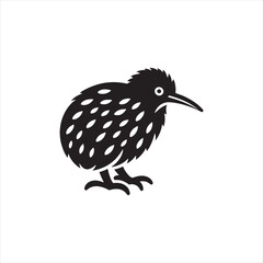 Nocturnal Kiwi Silhouette Vector Art – Unique Flightless Bird Design with Long Beak and Round Body, Minimalist Black Outline for New Zealand Wildlife, Nature Logos, and Rustic Decor
