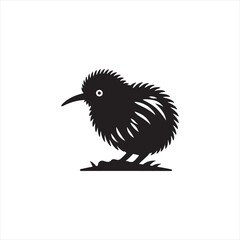 Nocturnal Kiwi Silhouette Vector Art – Unique Flightless Bird Design with Long Beak and Round Body, Minimalist Black Outline for New Zealand Wildlife, Nature Logos, and Rustic Decor
