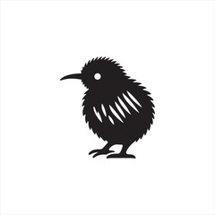 Nocturnal Kiwi Silhouette Vector Art – Unique Flightless Bird Design with Long Beak and Round Body, Minimalist Black Outline for New Zealand Wildlife, Nature Logos, and Rustic Decor
