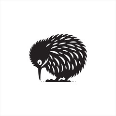 Nocturnal Kiwi Silhouette Vector Art – Unique Flightless Bird Design with Long Beak and Round Body, Minimalist Black Outline for New Zealand Wildlife, Nature Logos, and Rustic Decor
