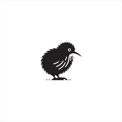 Nocturnal Kiwi Silhouette Vector Art – Unique Flightless Bird Design with Long Beak and Round Body, Minimalist Black Outline for New Zealand Wildlife, Nature Logos, and Rustic Decor
