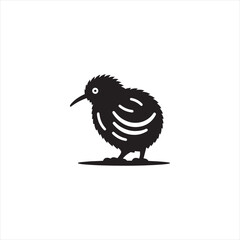 Nocturnal Kiwi Silhouette Vector Art – Unique Flightless Bird Design with Long Beak and Round Body, Minimalist Black Outline for New Zealand Wildlife, Nature Logos, and Rustic Decor
