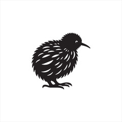 Nocturnal Kiwi Silhouette Vector Art – Unique Flightless Bird Design with Long Beak and Round Body, Minimalist Black Outline for New Zealand Wildlife, Nature Logos, and Rustic Decor
