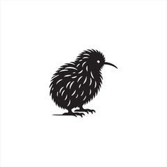 Nocturnal Kiwi Silhouette Vector Art – Unique Flightless Bird Design with Long Beak and Round Body, Minimalist Black Outline for New Zealand Wildlife, Nature Logos, and Rustic Decor
