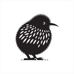 Nocturnal Kiwi Silhouette Vector Art – Unique Flightless Bird Design with Long Beak and Round Body, Minimalist Black Outline for New Zealand Wildlife, Nature Logos, and Rustic Decor

