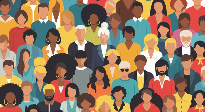 Diverse crowd people group community population demographic society human resources representation 100