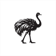Majestic Ostrich Silhouette Vector Art – Tall Flightless Bird Design with Long Neck and Legs, Minimal Black Outline Perfect for Savanna Wildlife Themes, Logos, and Decor
