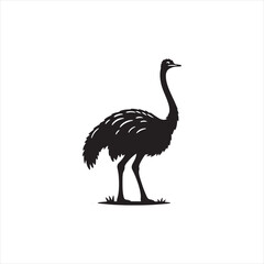 Majestic Ostrich Silhouette Vector Art – Tall Flightless Bird Design with Long Neck and Legs, Minimal Black Outline Perfect for Savanna Wildlife Themes, Logos, and Decor
