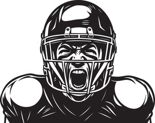 Aggressive football player face close-up illustration with helmet for logo designs, posters, gym branding, merchandise, sports promotion materials, digital ads, and apparel prints