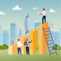 Team growth, growing business success, employee engagement, career progress, achievement or challenge, corporate ladder, motivation to win together concept, business people climb up growth grap