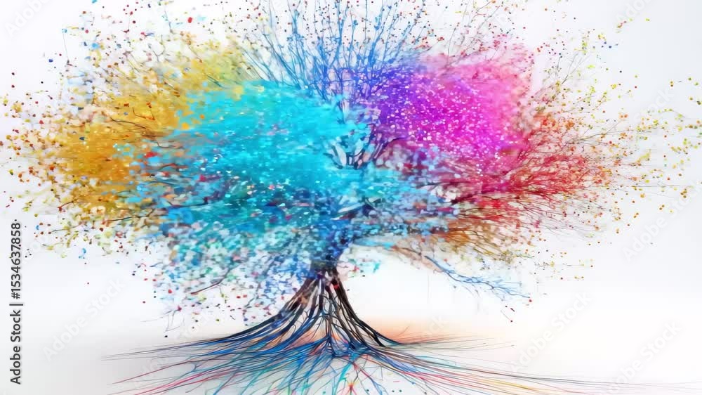 Poster colorful particle tree growth dynamic background