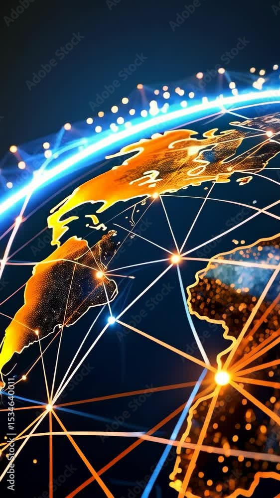 Aufkleber global communications network visualization with a digital world map and connecting nodes
