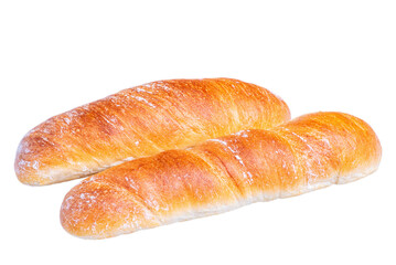 Two fresh wheat baguettes isolated.