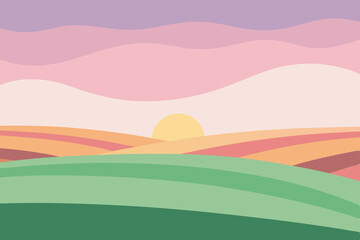 Obraz premium Serene Sunset Landscape Pastel Hills and Golden Sun