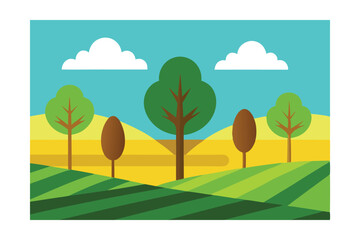 Fototapeta premium Serene Countryside Landscape Rolling Hills, Lush Fields, and Majestic Trees