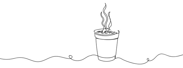 Continuous line Cup Noodles Hand drawn vector art lines on transparent background. Editable strokes.