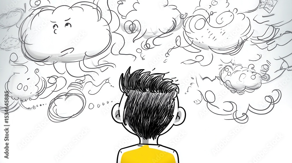 Aufkleber creative brainstorming session with animated doodles and thought bubbles representing ideas and conc