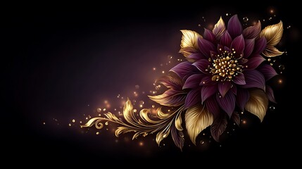 A deep burgundy background overlaid with ornate gold filigree lace scrollwork, shining with subtle highlights and casting gentle shadows