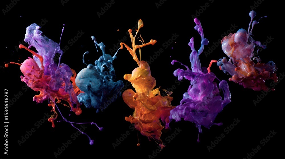 Aufkleber vibrant ink splashes form unique abstract symbols in mid air creating a captivating visual experienc