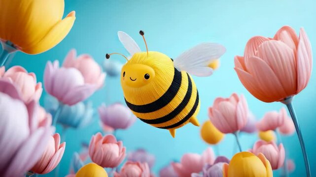 Cute bee flying among flowers