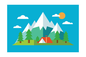 Obraz premium Majestic Mountain Peaks A Serene Camping Scene Illustration