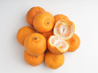 Mandarin oranges on white background