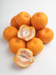 Mandarin oranges on white background