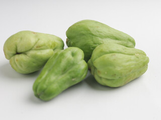 Fresh chayote on white background