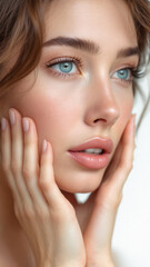 Shocked Young European Woman Expressing Surprise on White Background in Realistic Style