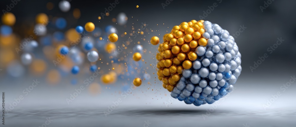 Poster molecule nanoparticle concept. abstract concept of spheres in motion with vibrant colors and dynamic