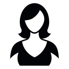 Black silhouette of a single minimalist female person in vector style. Great for profile icons, signage, apps, identity graphics, UX/UI design, and modern branding visuals.