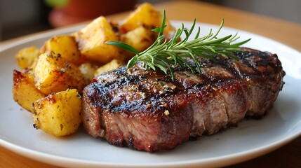 Grilled Steak with Rosemary and Roasted Potatoes