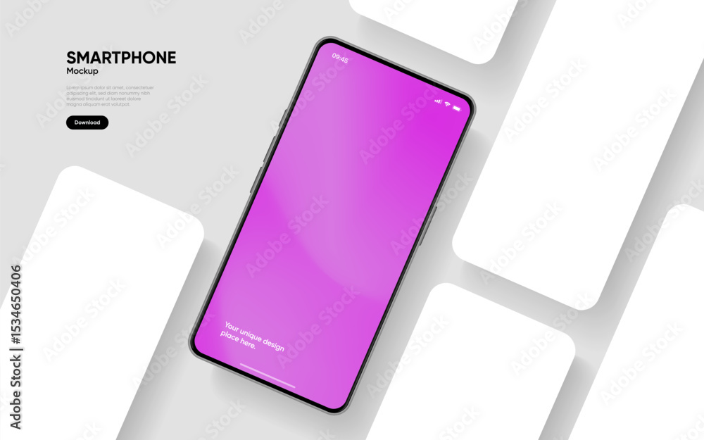 Fototapete Realistic smartphone mockup. Mobile phone vector with isolated on white background. Device front view. 3D mobile phone with shadow. Realistic, high quality smart phone mockup for ui ux presentation.