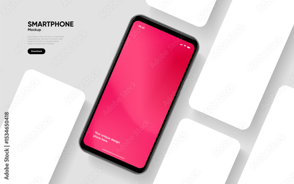 Poster Realistic smartphone mockup. Mobile phone vector with isolated on white background. Device front view. 3D mobile phone with shadow. Realistic, high quality smart phone mockup for ui ux presentation.