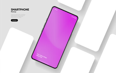 Realistic smartphone mockup. Mobile phone vector with isolated on white background. Device front view. 3D mobile phone with shadow. Realistic, high quality smart phone mockup for ui ux presentation.