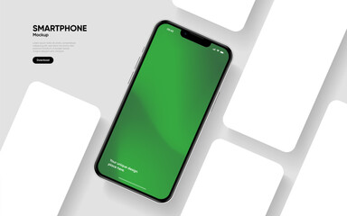 Realistic smartphone mockup. Mobile phone vector with isolated on white background. Device front view. 3D mobile phone with shadow. Realistic, high quality smart phone mockup for ui ux presentation.