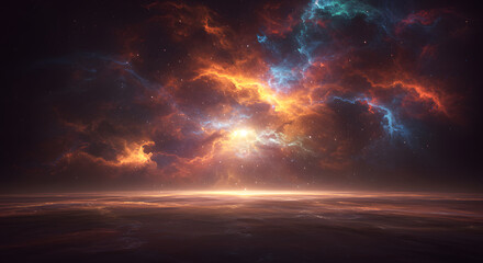 Obraz premium Cosmic Nebula Fiery Clouds and Celestial Glow