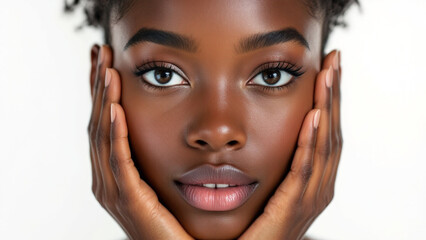 Shocked Beautiful African Woman Close-Up on White Background, Realistic Emotional Portrait

