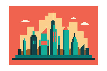 Obraz premium Retro Cityscape Illustration Pixelated Urban Skyline Design