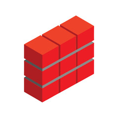 Isometric Red Brick Wall Construction, Architecture, and Design Elements