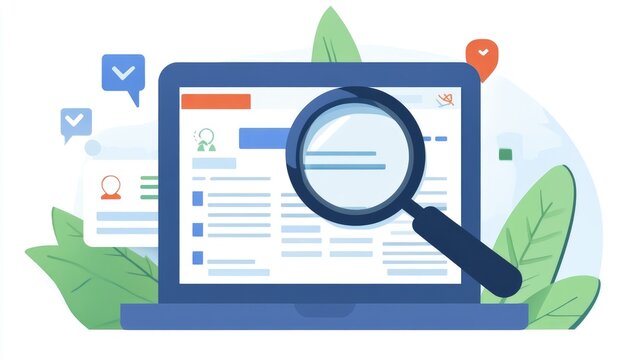 Web icon for online search with magnifier and auto-suggest dropdown interface