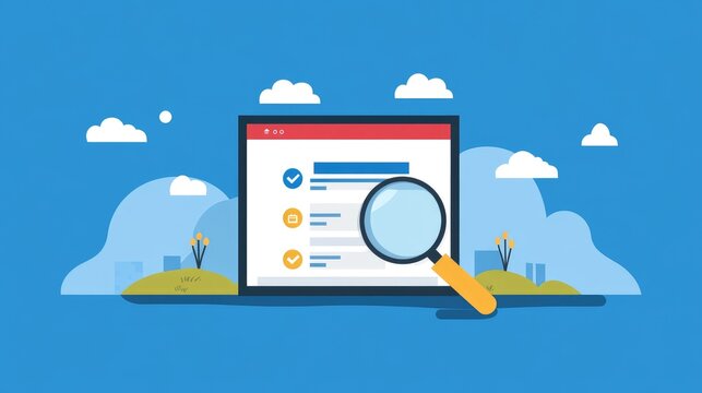 Web icon for online search with magnifier and auto-suggest dropdown interface