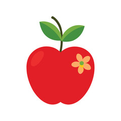 Fototapeta premium Vibrant Red Apple with Delicate Flower Illustration A Fresh and Delightful Design