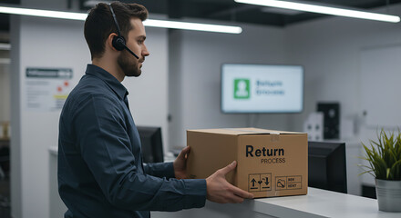 Efficient Return Process Customer Service Agent Handling a Package Return