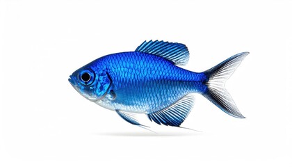 A vibrant blue fish gracefully swimming in water