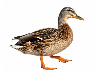 Fototapeta premium Duck's graceful walk: The beauty of nature's charm, A solitary mallard, the epitome of grace, strolls across an open field, showcasing intricate feather patterns.