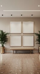Modern Gallery Wall Mockup with Four Square Gold Frames