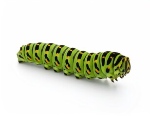 Naklejka premium Vibrant Caterpillar: A detailed study of a caterpillar displays its intricate segmented body, the contrasting patterns, and unique visual charm, capturing a sense of natural beauty.