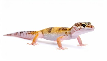 Obraz premium Leopard Gecko: Captivating view of a leopard gecko, showcasing its unique spots and vibrant hues in a stunning close-up. It is a charming reptile in its natural, pure form.